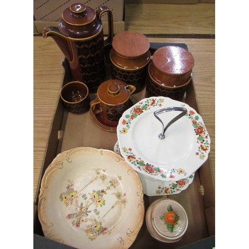 132 - Two Hornsea Heirloom kitchen storage jars, and a coffee pot, Crown Devon bowl etc
