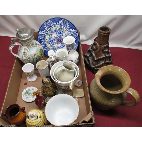 138 - Collection of continental ceramics incl. Weinlese jug with pewter lid, Delft vase, Studio pottery et... 