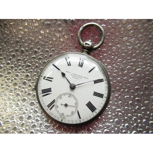 75 - Beha Schwerer & Co, Norwich, Victorian silver open faced key wound pocket watch, three piece double ... 