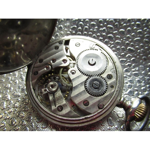 76 - Swiss 1920's silver open faced keyless pocket watch, three piece case with hinged bezel, back and cu... 