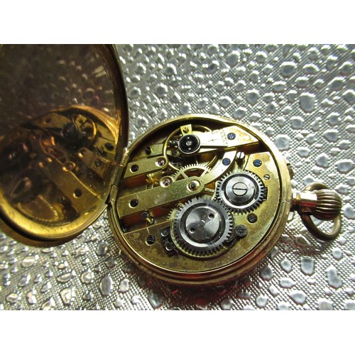 85 - Continental 14k gold top wind ladies fob watch, white enamel Roman dial with gilt hands, engraved ca... 