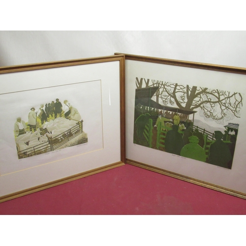 520 - Pair of limited edition linocuts after Barbara Vincent (British, C20th); Chagford Sheep Sale IV, lim... 
