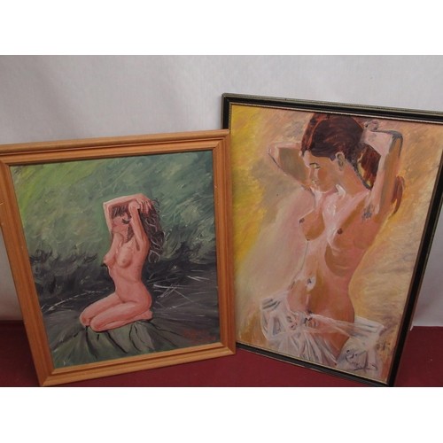 531 - Pair of female nude studies, both oil on board, one signed Ballarion Louise, the other signed indist... 