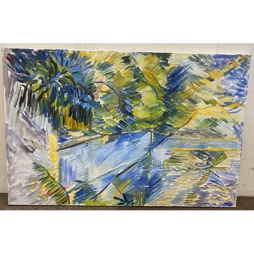 64 - Leilani Anne Susan Montgomery Sperber (C20th d.2015); Poolside Garden, unframed oil on canvas, 61cm ... 