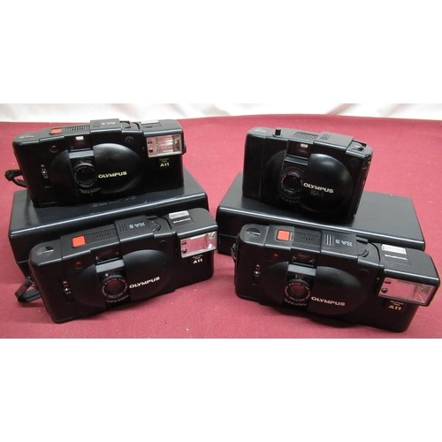 159 - Five Olympus XA2 pocket cameras, some with flash