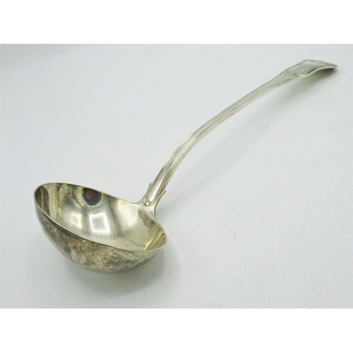1167 - Geo.III hallmarked sterling silver Kings pattern soup ladle, reeded handle engraved with Castle Doug... 