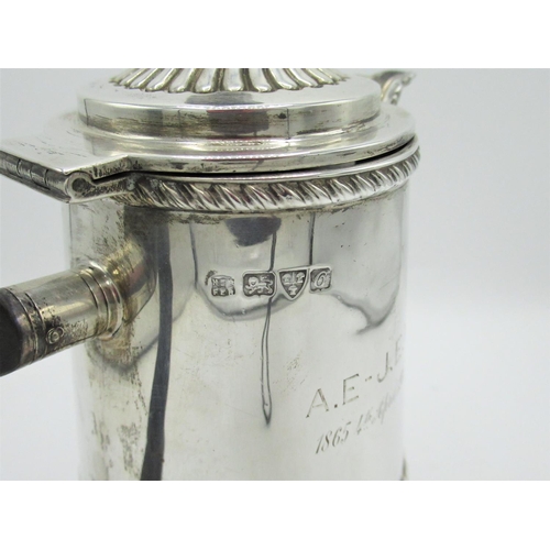 1157 - Geo.V hallmarked Sterling silver coffee pot part lobed body and lid, gadrooned rim and circular pede... 