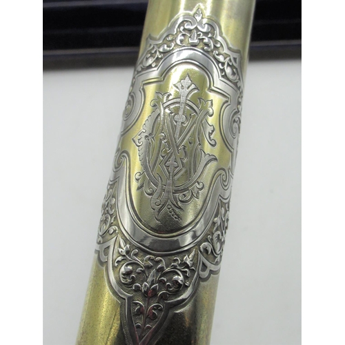1158 - Victorian hallmarked Sterling Scottish silver gilt presentation scroll case decorated with initials ... 