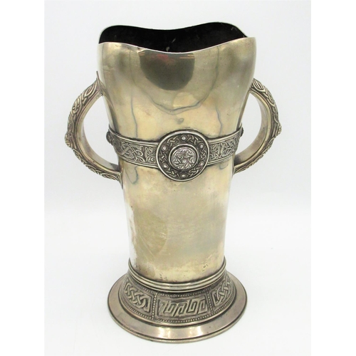 1150 - Geo.V hallmarked Sterling Irish silver two handled wine cooler or vase, tapering body with waived ri... 