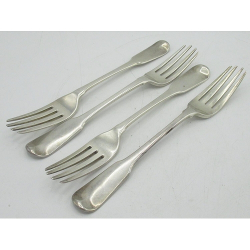 1173 - Set of four Geo.III hallmarked sterling silver fiddle pattern table forks, makers mark RC, London 18... 