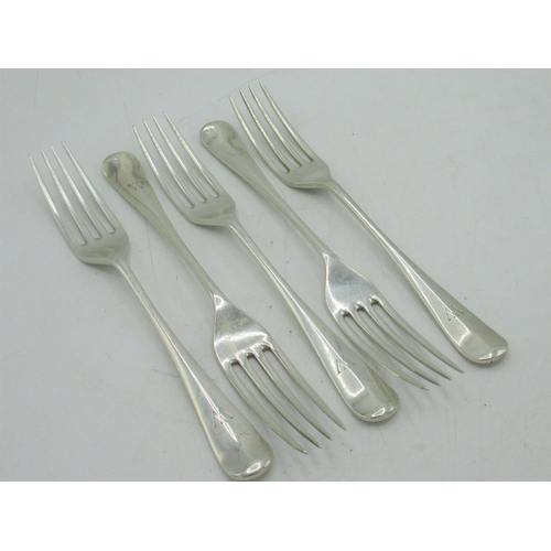 1175 - Set of five Geo.V hallmarked Sterling silver Old English Pattern dessert forks, initialled W, by Nor... 