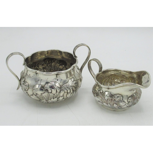 1170 - Victorian hallmarked sterling silver two handled sugar bowl repousse decorated with acanthus scrolls... 
