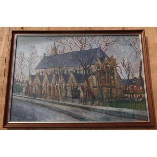 78 - Charles (Charlie) Henry Rogers (b.1930); Study of Christ's Church, probably Gateshead, oil on board,... 