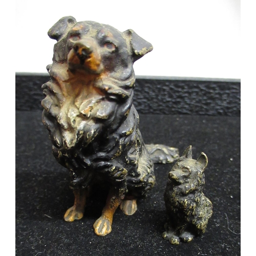 194 - Early C20th painted bronze model of seated Collie dog, H5.5cm, smaller Collie model, H3cm (2)