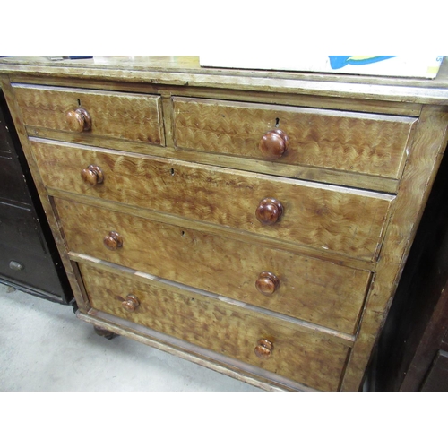 596 - Victorian scumbled pine chest with stepped top, above two short and three long graduated drawers, wi... 