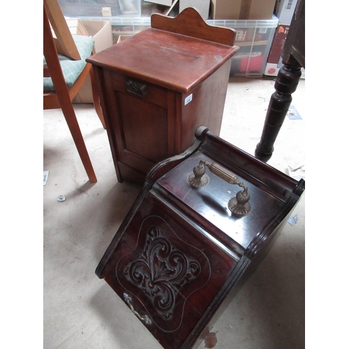 616 - Edwardian walnut full front coal cabinet, W35cm D32cm H64cm, and an Edwardian stained walnut slope f... 