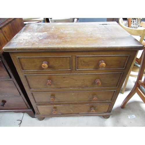 617 - Unusual Victorian scumbled pined mule chest, with hinged lid, above faux two short and two long draw... 