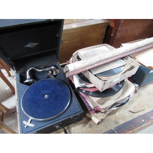 625 - Gilbert portable table top wind up grammar phone and a collection of 78 RPM records
