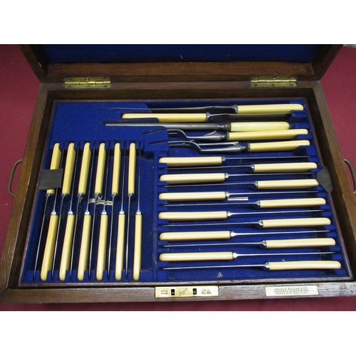 681 - Oak cased twelve place silver plated canteen of cutlery with faux handles by George Butler and Co, C... 