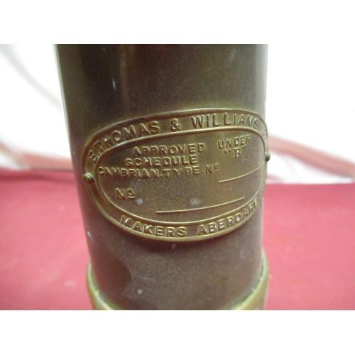 683 - E Thomas and Williams Ltd Aberdaire, approved under schedule type B Cambrian brass miners lamp H25cm