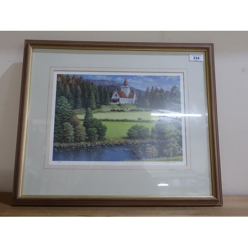 86 - Malcolm Butts highland landscape with a church, signed limited edition proof no.295 of 300 34.5cm x ... 