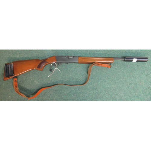 441 - Anschutz .22 semi automatic rifle, with sound moderator and two magazines, with leather shoulder str... 