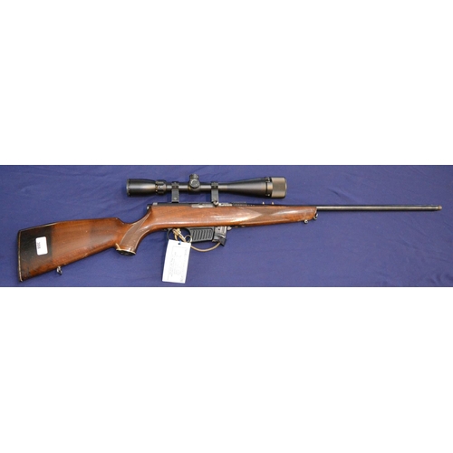 428 - Voere .22 semi auto rifle with 1x mag,  fitted with Stoeger/16x40 scope, barrel screw cut for sound ... 