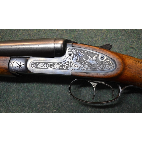 373 - 12 gauge side by side BRNO double trigger  ejector SN 101990686, ornate etching on side, barrel leng... 