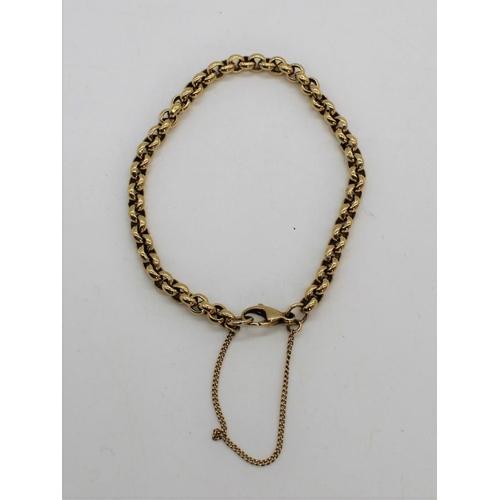 1114 - 9ct yellow gold belcher chain bracelet, with lobster claw clasp and safety chain, stamped 9K, L20cm,... 