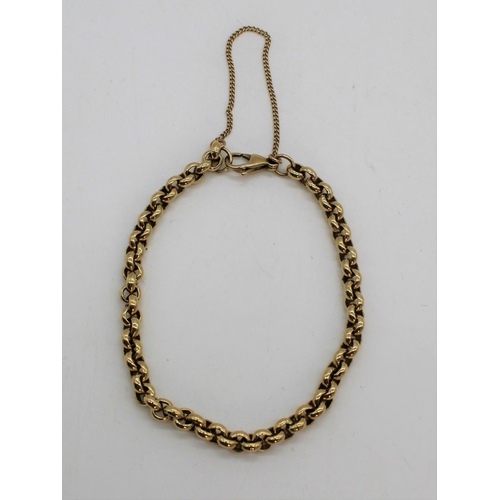 1114 - 9ct yellow gold belcher chain bracelet, with lobster claw clasp and safety chain, stamped 9K, L20cm,... 