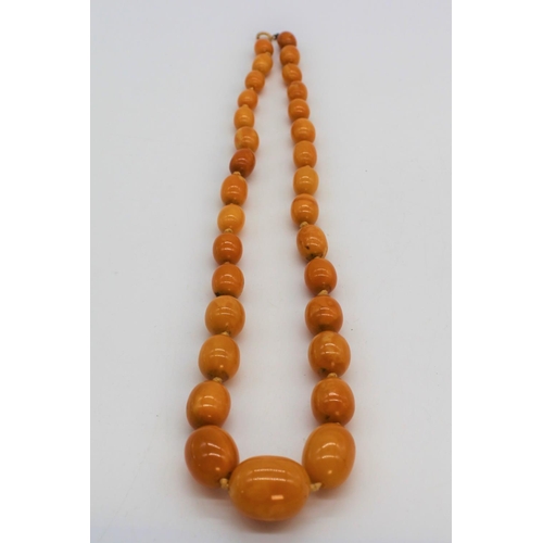 1124 - Butterscotch amber necklace, single row of graduated oval beads, largest approx. 2.5cm, overall leng... 