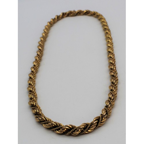1118 - 9ct yellow gold rope chain necklace with box clasp and safety clip, stamped 9ct/375, L68cm, 63.1g