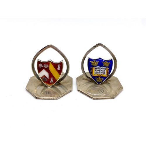 1183 - Pair of Geo.V hallmarked sterling silver and enamel menu holders for Wadham College Oxford and Unive... 