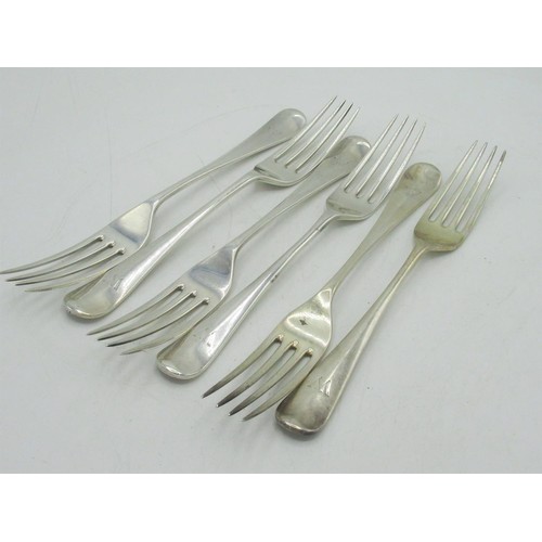 1164 - Set of six Geo.V hallmarked Sterling silver Old English pattern table forks initialled W, by Norther... 