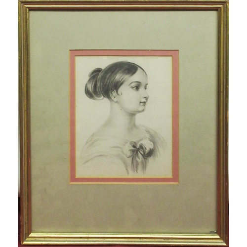 1368 - English School (Mid C19th); Profile portrait of a young woman, pencil, unsigned, 19cm x 15.5cm