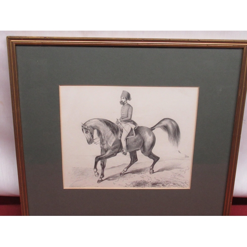 1369 - English School (Mid C19th); Russian officer on horseback, pencil, unsigned, 19cm x 23cm