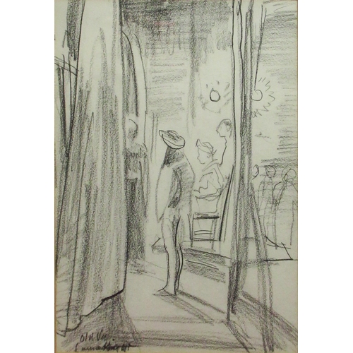 1341 - Dame Laura Knight RA RWS (1877-1970); 'Old Vic' black chalk, signed and titled, 34cm x 24cm