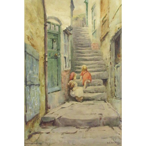 1334 - Albert George Stevens (Staithes Group, 1863-1925); 'Saltpanwell (Salt Pan Well) Steps, Church Street... 