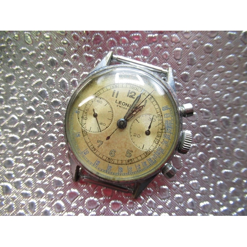 1205 - Late 1940's Leonidas chrome cased hand wound chronograph wristwatch. signed silvered dial with two s... 
