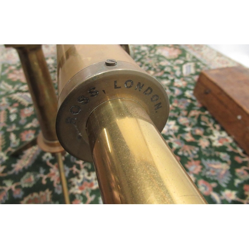 1238 - C20th Ross of London brass two-draw portable telescope, lacquered body with screw adjust, end cap an... 