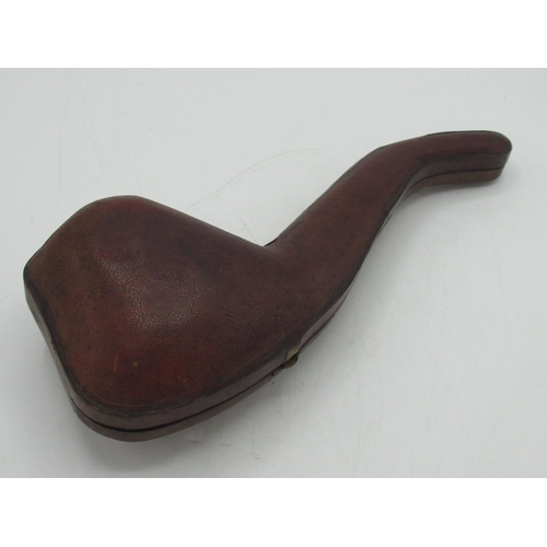 1224 - C19th Meerschaum pipe, bowl carved as the head of a bearded gentleman with plumed hat, L26cm in fitt... 