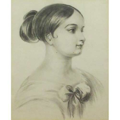 1368 - English School (Mid C19th); Profile portrait of a young woman, pencil, unsigned, 19cm x 15.5cm