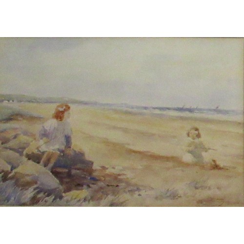 1343 - Thomas (Tom) Paterson (British, C19th/20th ); Girls playing on the beach, possibly Girvan coast, and... 