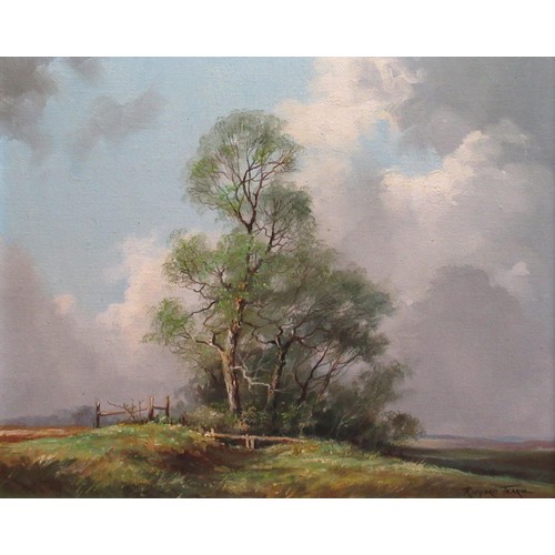 1367 - Richard Tearoe (British C20th); 'Summer Pastoral' oil on board, signed, titled on label verso, 24cm ... 