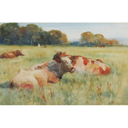 1331 - John Atkinson (Staithes Group, 1863-1924); Cattle resting, watercolour, signed and dated '97, 17.5cm... 