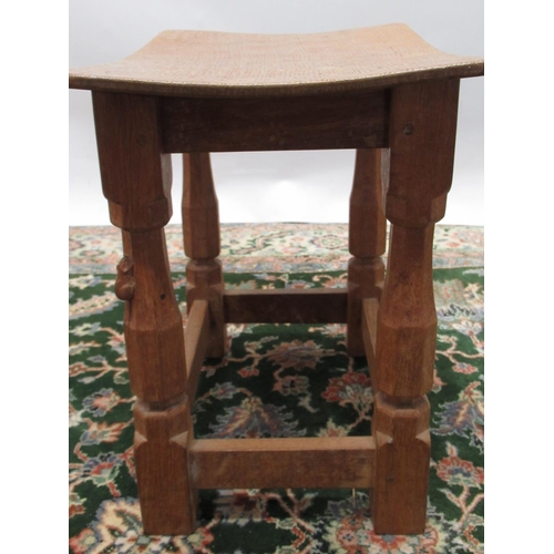 1424 - Robert Mouseman Thompson of Kilburn - an oak joint type stool, adzed dished top on octagonal baluste... 