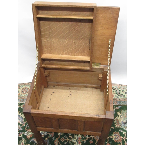 1415 - Robert Mouseman Thompson of Kilburn - an panelled oak sewing box, adzed hinged top with lift out fit... 