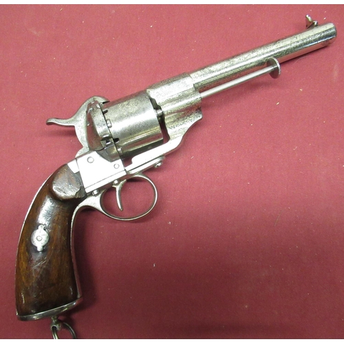 1009 - Rare Confederate marked Le Faucheux 1854 nickel plated 6 shot 11mm pinfire revolver, 6