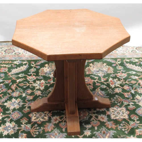 1419 - Robert Mouseman Thompson of Kilburn - an oak octagonal coffee table, adzed top on cruciform column s... 