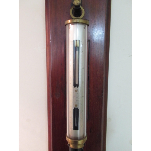1400 - C20th marine style brass mounted black japanned mercury stick barometer and thermometer by Baird & T... 